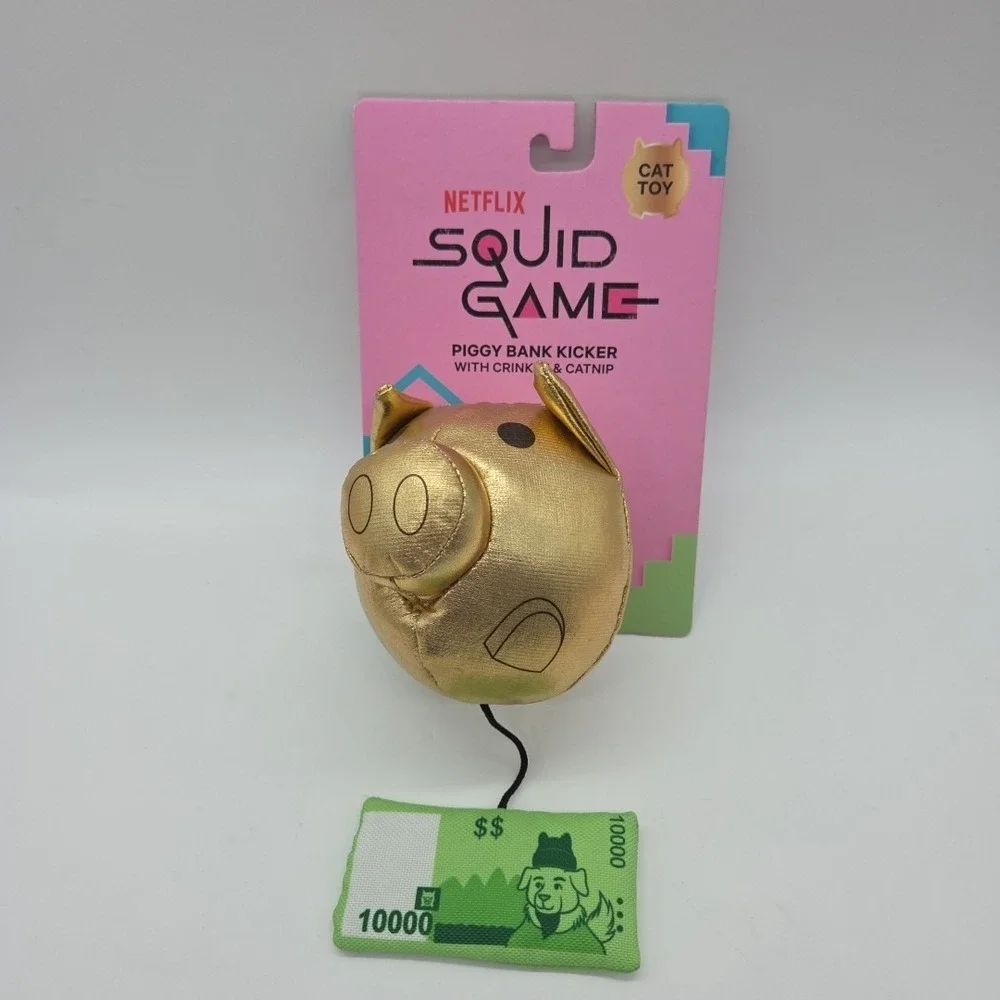 Lot 2 Netflix Squid Game Cat Toy Piggy Bank Kicker W Catnip Plush Kitten PlayToy